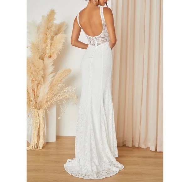 Lulus Beloved Eternity Maxi Dress Womens 2XL White Nylon Lace Detail Sleeveless - Picture 8 of 9